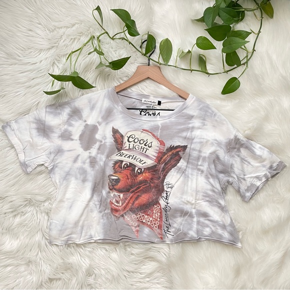 Coors Light x The Laundry Room x UO Beer Wolf Crop Oversized Tee - Diamond Dye - Picture 6 of 13